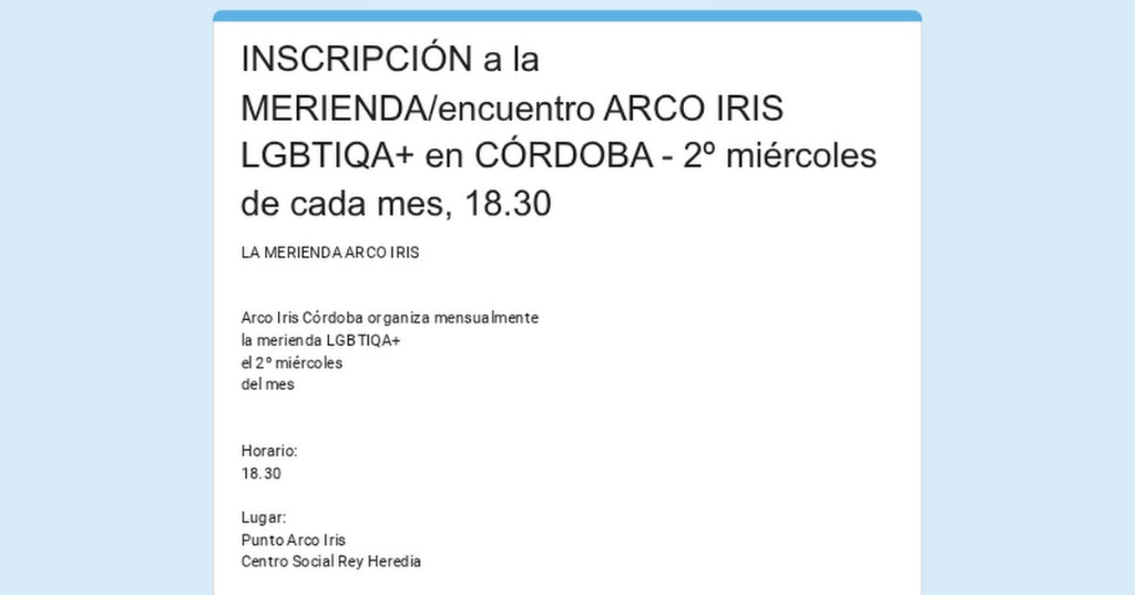 🔊 Al-Zahara 💪 recomienda

👉 Merienda Arco Iris. Encuentros para crear redes con personas LGBTIQA+

📅 ¿CUÁNDO? 8 de abril

👉 18.30 🕡 horas

🌍 ¿DÓNDE? Centro Social Rey Heredia

👉 Se hablará de bibliotecas, ocio saludable, visibilidad lésbica y mujeres sáficas arco iris

👇