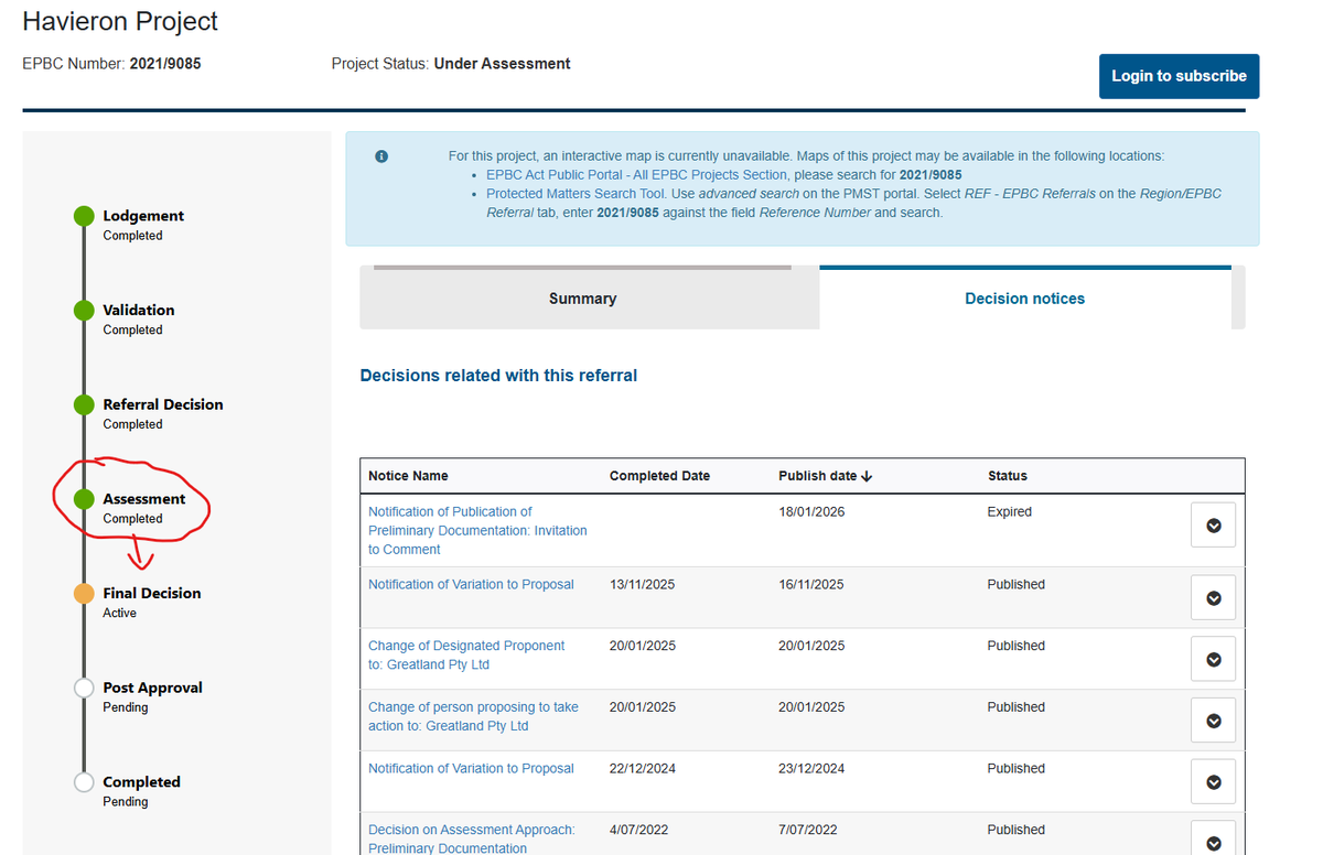 Update on the EPBC website - seems the assessment of the #Havieron project has been completed and we are now just waiting for the final decision to be issued 👀👀

epbcpublicportal.environment.gov.au/all-referrals/…

#GGP $GGP <a href="/Greatland_GGP/">Greatland</a>