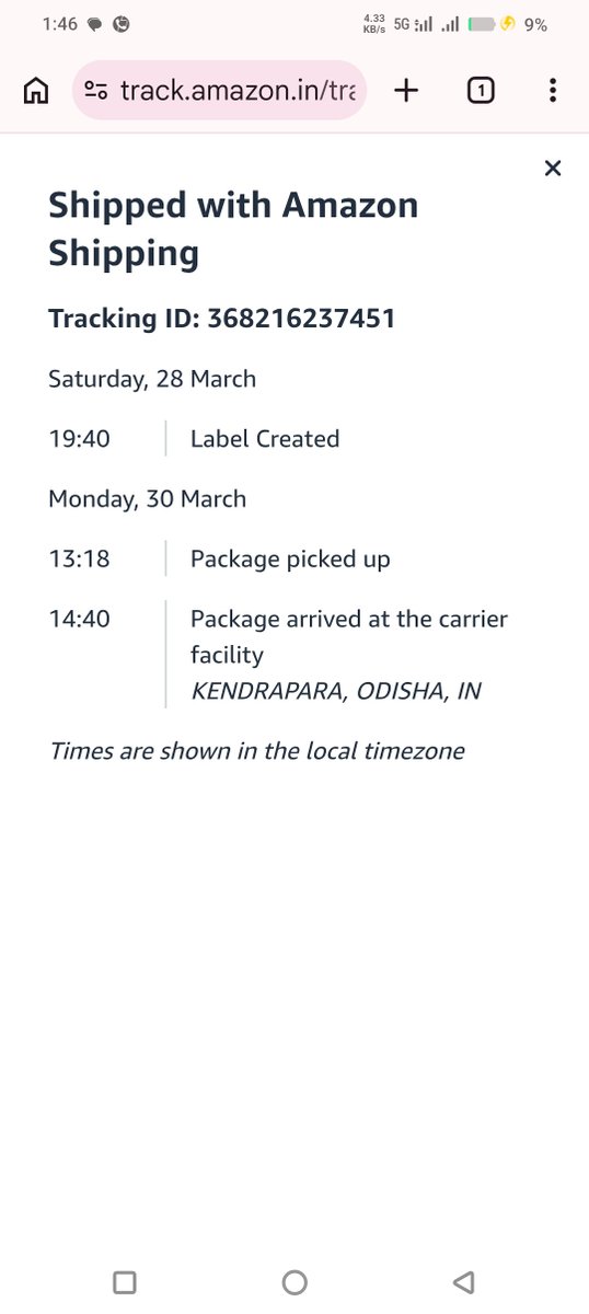 TusharCGupta's tweet photo. @AmazonHelp @ShiprocketCare @amazonIN @ShiprocketIndia
This is unacceptable. My order (#9652509603, AWB 368216237451) was picked up on March 30, and for the last 5 days it’s stuck on “pickup done” with no updates.
Where is my shipment? https://t.co/ZUFEqVTuAw