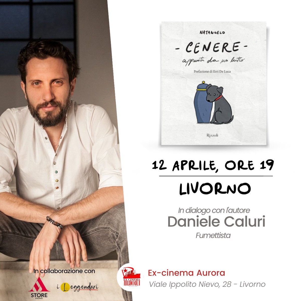 Community!
Questa settimana torno in giro: ci vediamo a Livorno il 12 aprile alle 19 dove sarò ospite nel bellissimo spazio dell'Ex Cinema Aurora per parlare di Cenere.
L'evento è realizzato in collaborazione con Mondadori Bookstore Livrono e i Leggendari ETS e a chicchierare