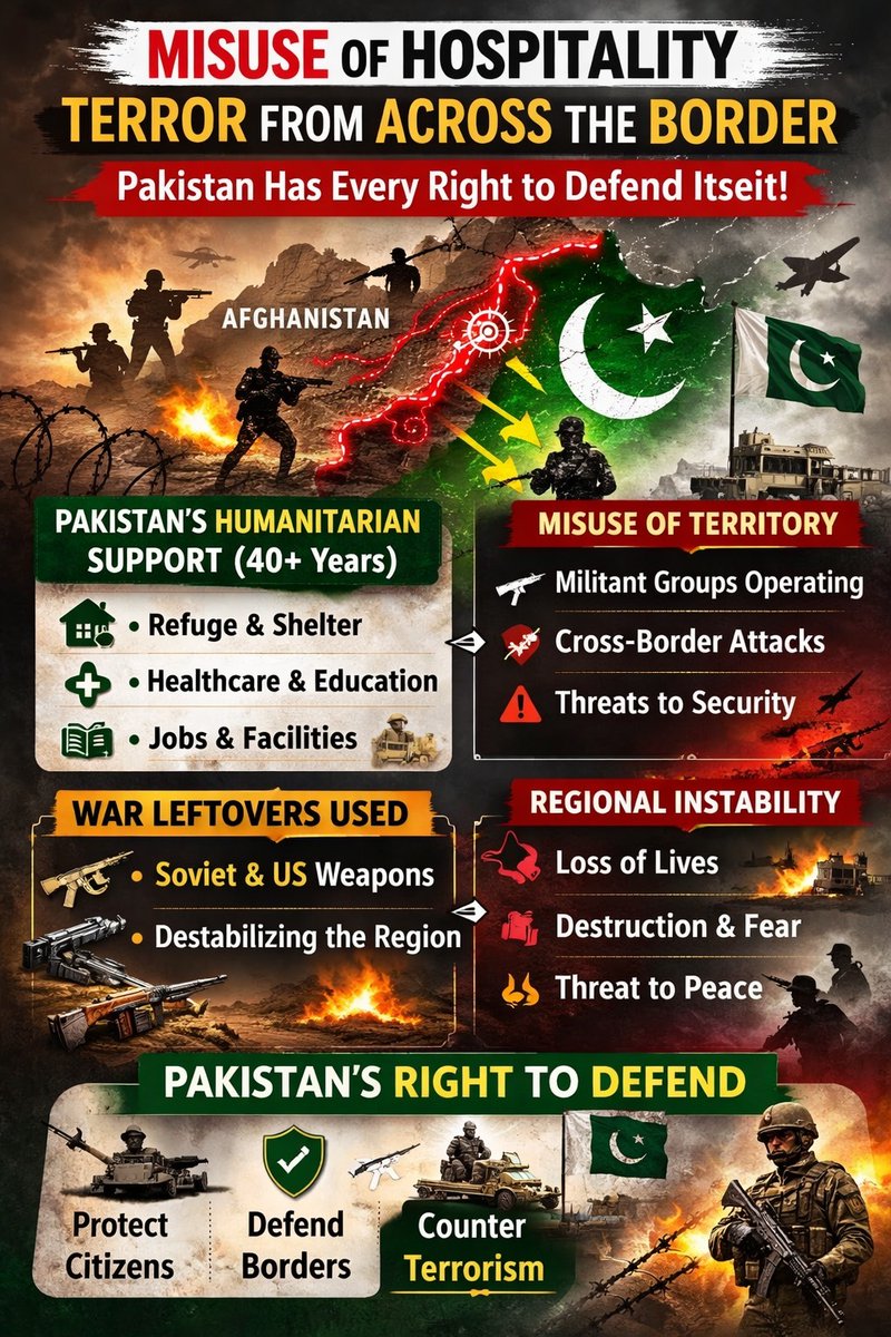 kakar_saim65206's tweet image. پاکستان کی دہائیوں پر محیط انسانی امداد کو سرحد کے پار سے کام کرنے والے شدت پسند عناصر نے غلط استعمال کیا ہے۔ اس استحصال نے تشدد، بے چینی، اور معصوم جانوں کے نقصان کا سبب بنایا ہے۔
#PakistanSecurity
#CounterTerrorism
#ProtectCitizens
#BorderDefense
#PeaceAndStability
#EndViolence