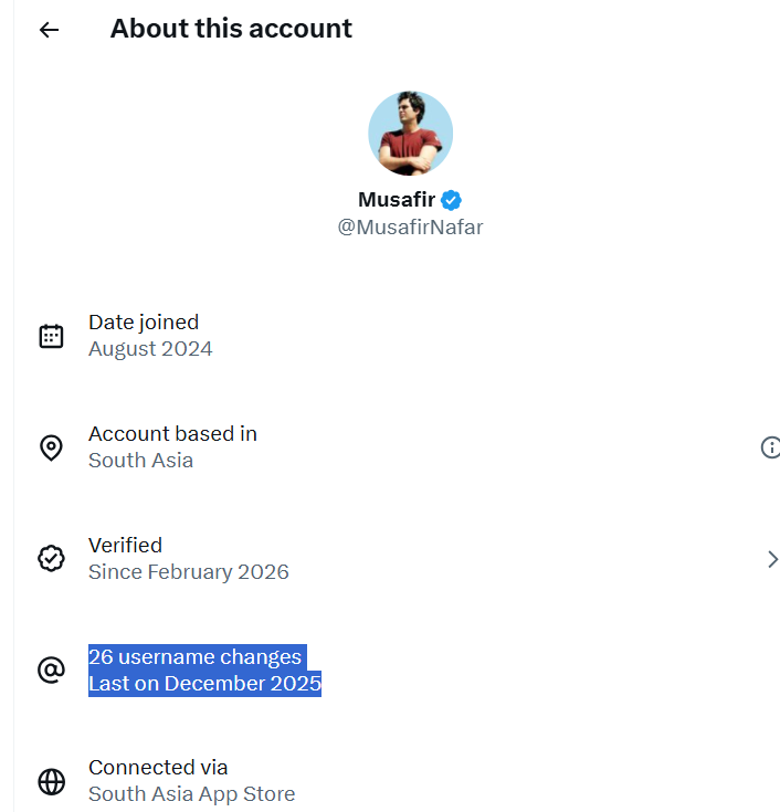 wma927's tweet image. look at you, #botaccount from *SouthAsia* with 26 (!) username changes in 2 years 
#fakeasfuck