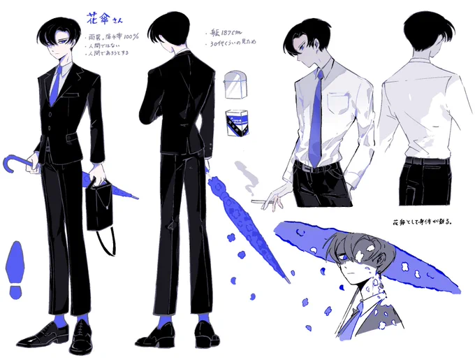 雨男の花傘さん。表情差分と設定画
