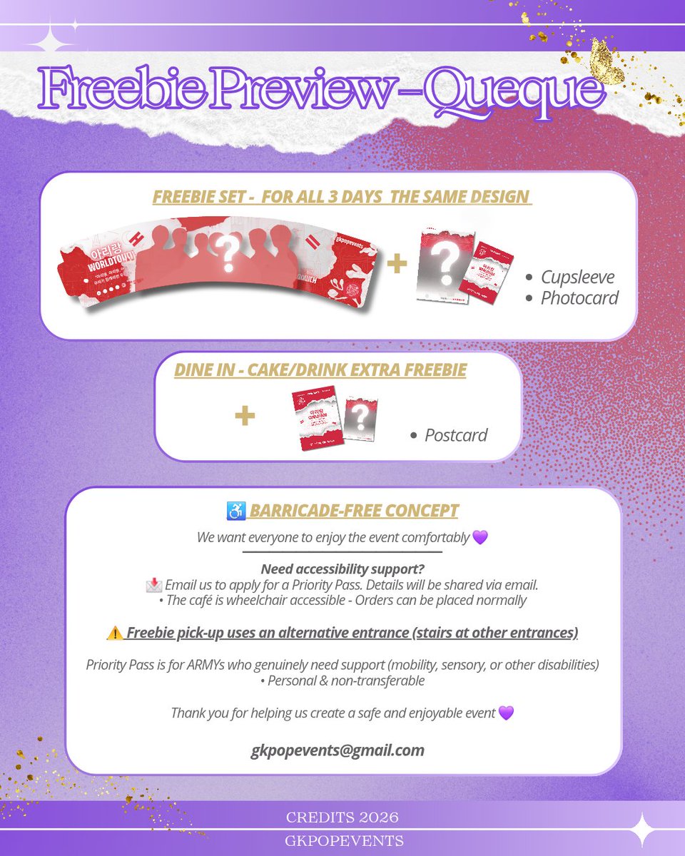 💜 BTS Concert Fan Café Event in Munich 💜

📍 NIU Asian Café, Munich
📅 10–12 July 2026 ⏰ 12:00–17:00
🚶 Walk-in only

🎁 Freebies with every drink
📸 Photo zones + lucky draw
🎟️ Concert set pick-up 

Swipe for queue info + FAQ 💜
See you in Munich, ARMY ✨
