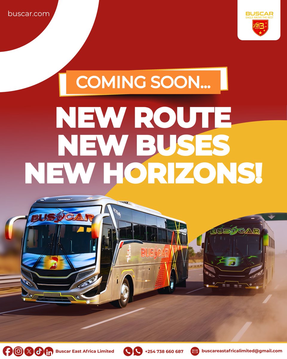 Buscar_EA's tweet photo. COMING SOON...

New Route.

New Buses.

New Horizons!

The Eagle is expanding its wings to bring you more comfort &amp; more destinations. 

Stay tuned for the big reveal!

📞 Call/WhatsApp: +254738660687

#ComingSoon #NewBusAlert #NewRouteAlert #BuscarEastAfrica #EagleAboveTheRest https://t.co/7isWtWH6j9