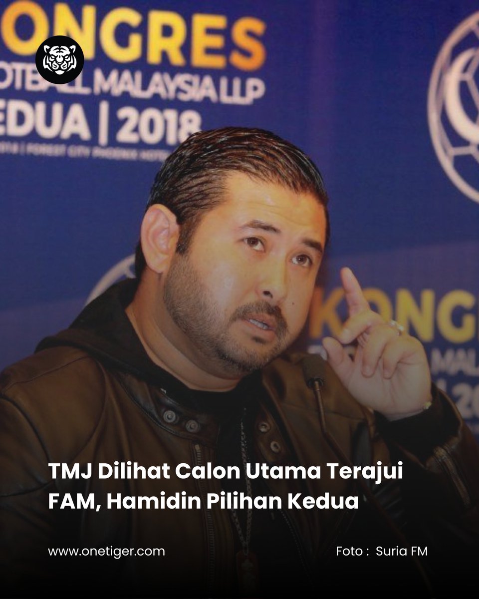 OneTigerForever's tweet image. TMJ dilihat calon utama untuk terajui FAM, dengan Hamidin sebagai pilihan kedua. Kepimpinan baharu kini jadi tumpuan dalam fasa pemulihan bola sepak negara.

👉 Baca artikel penuh di onetiger.com
 atau klik pautan di bio kami

#OneTigerArena #HariHarimau #FYPBola