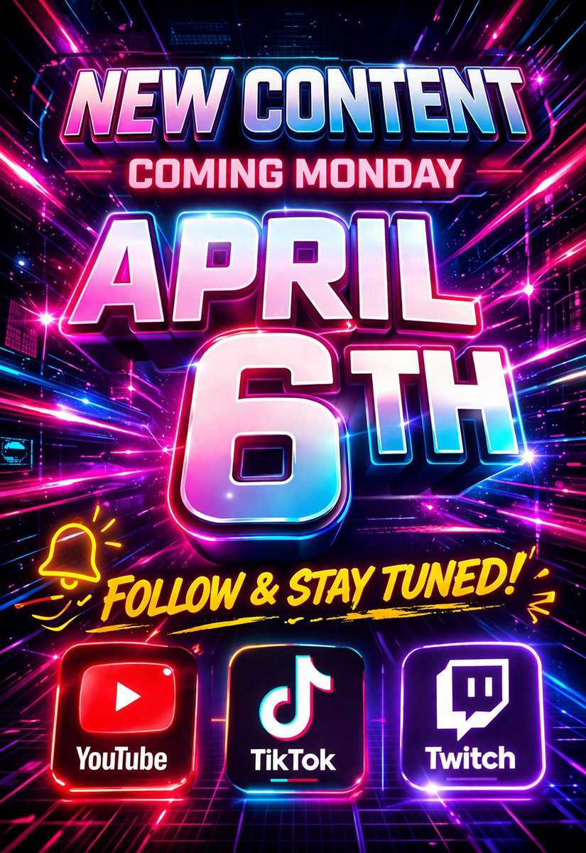 BOBtheOrigin's tweet photo. #NewContent is dropping this Monday, April 6th! 🚀🔥
Don’t miss out — follow on all platforms and stay up to date 👇

🎥 #YouTube: https://t.co/FOeyWfGWpc
📱 #TikTok: https://t.co/XWYRjAV2xf
🎮 #Twitch: https://t.co/8N1LmklMJx

Turn on notifications 🔔 and be ready 👀✨
#FYP https://t.co/nFpagYwJZy