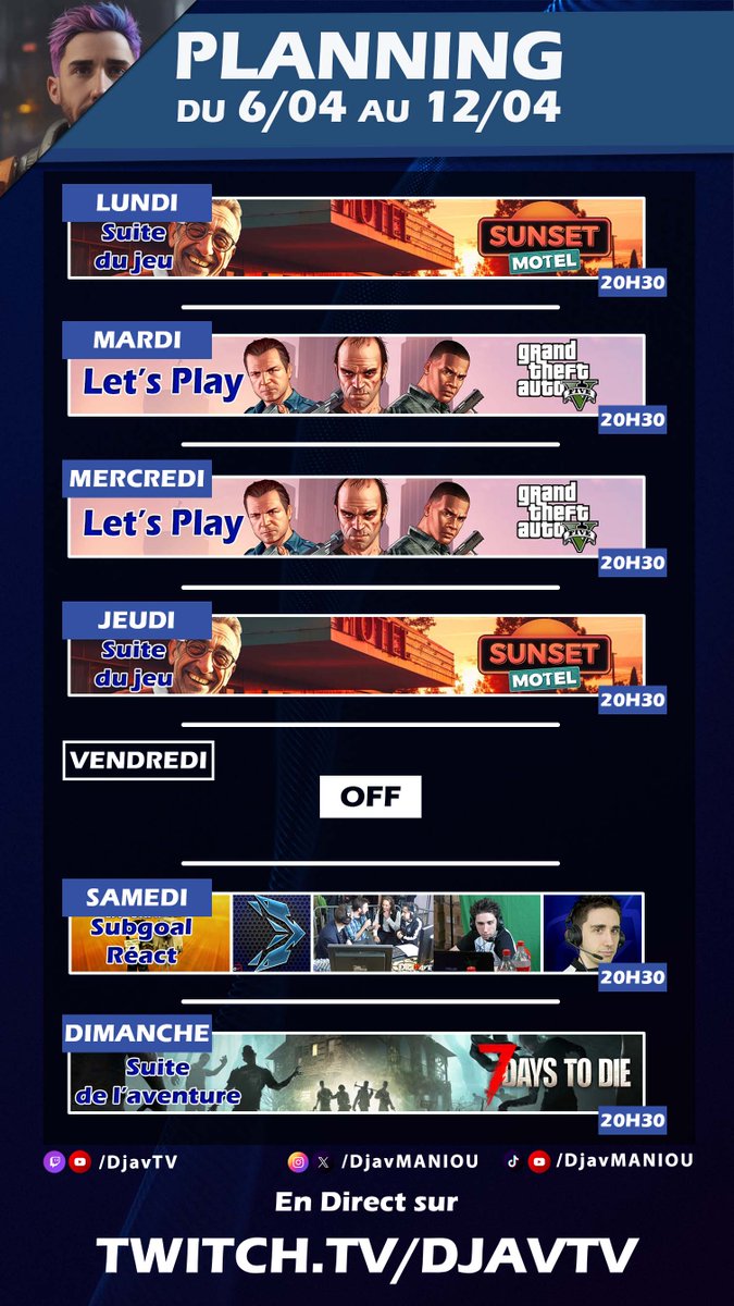 Planning de stream de la semaine !