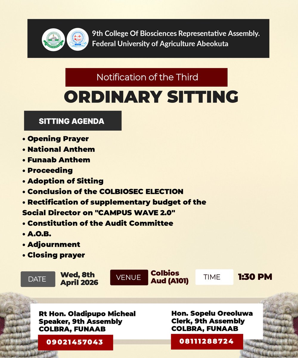 9th Assembly COLBRA, FUNAAB tweet media