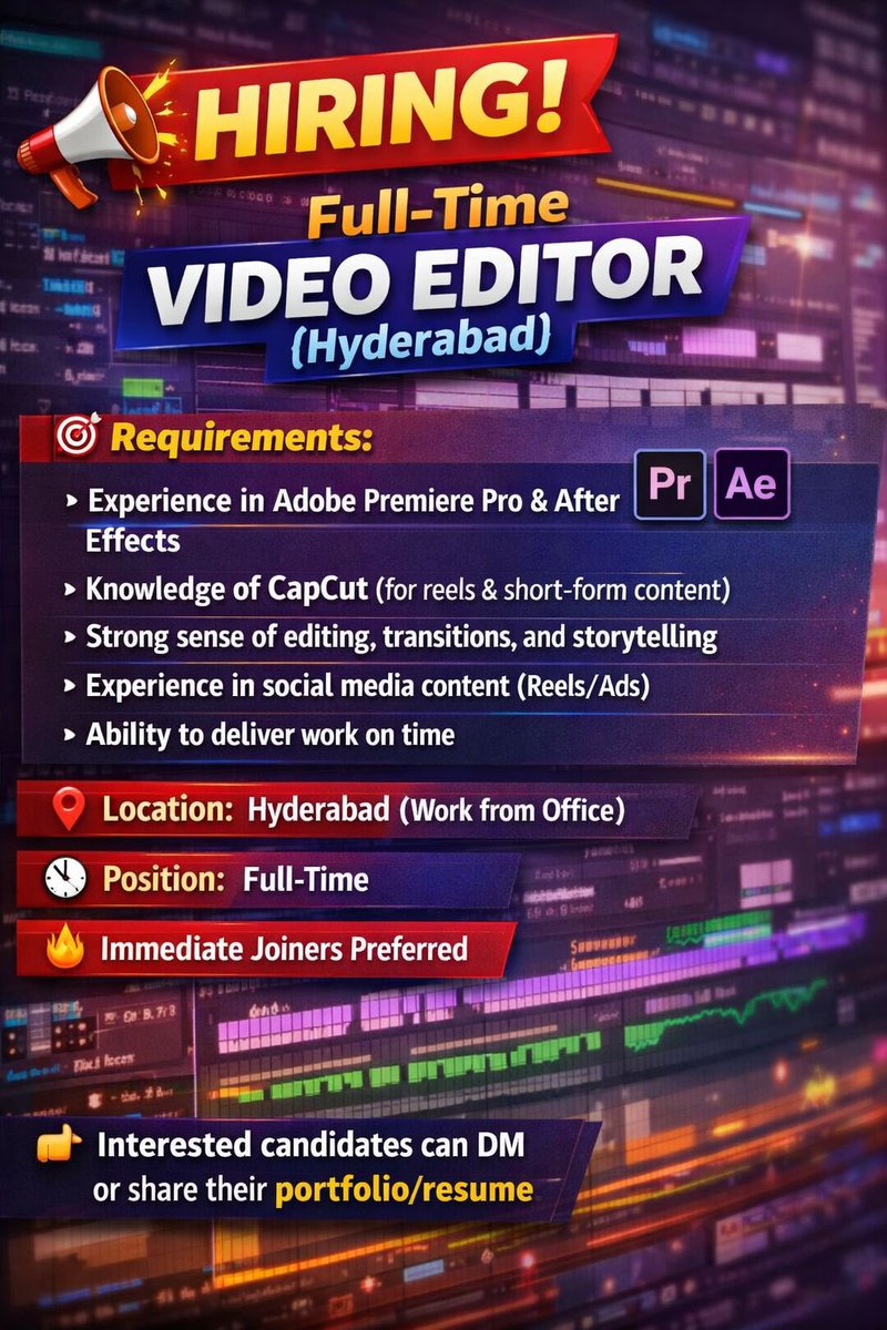 Janasenastring's tweet image. #hiring #hyderabad #VideoEditing