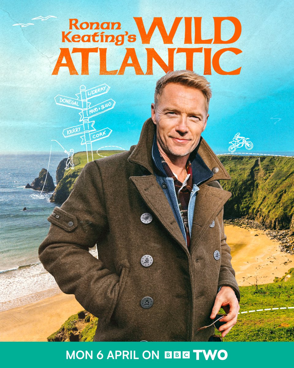 Alleycatstv's tweet photo. Ronan's finally coming home 🍀 Join him on a deeply personal journey along Ireland’s Wild Atlantic Coast  🌊

📺 Ronan Keating’s Wild Atlantic | Every weeknight this week from 6:30pm on @BBCTwo &amp; @BBCiPlayer 

#ireland #irelandtravel #whattowatch @ronanofficial https://t.co/GbNRvZiBgR