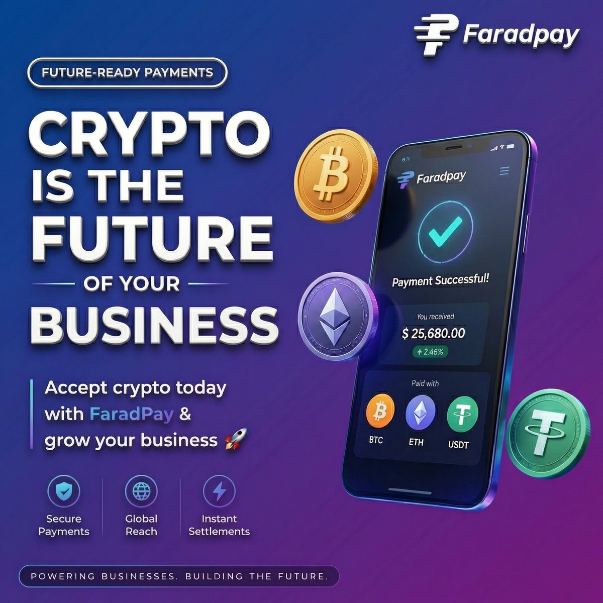 faradpay's tweet photo. The future isn’t coming… it’s already paying in crypto.
Accept your crypto with FaradPay today.
👉https://t.co/SV5XUnHmLT
#aceptcrypto #cryptocurrency #bussinessgrowth #paymentgateway #blockchaintechnology #exploreus https://t.co/68Z0K4erhT