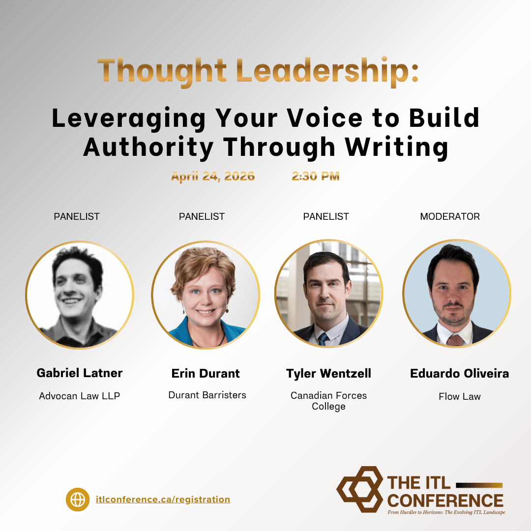 itlnca's tweet photo. Lawyers build authority through writing. Gabriel Latner, Erin Durant, Tyler Wentzell and Eduardo Oliveira discuss building your skills to maximize your authority in writing, craft compelling arguments, and pursue publishing opportunities. #ITLC2026 https://t.co/CDk1N5yOxq https://t.co/VDZG1btDed