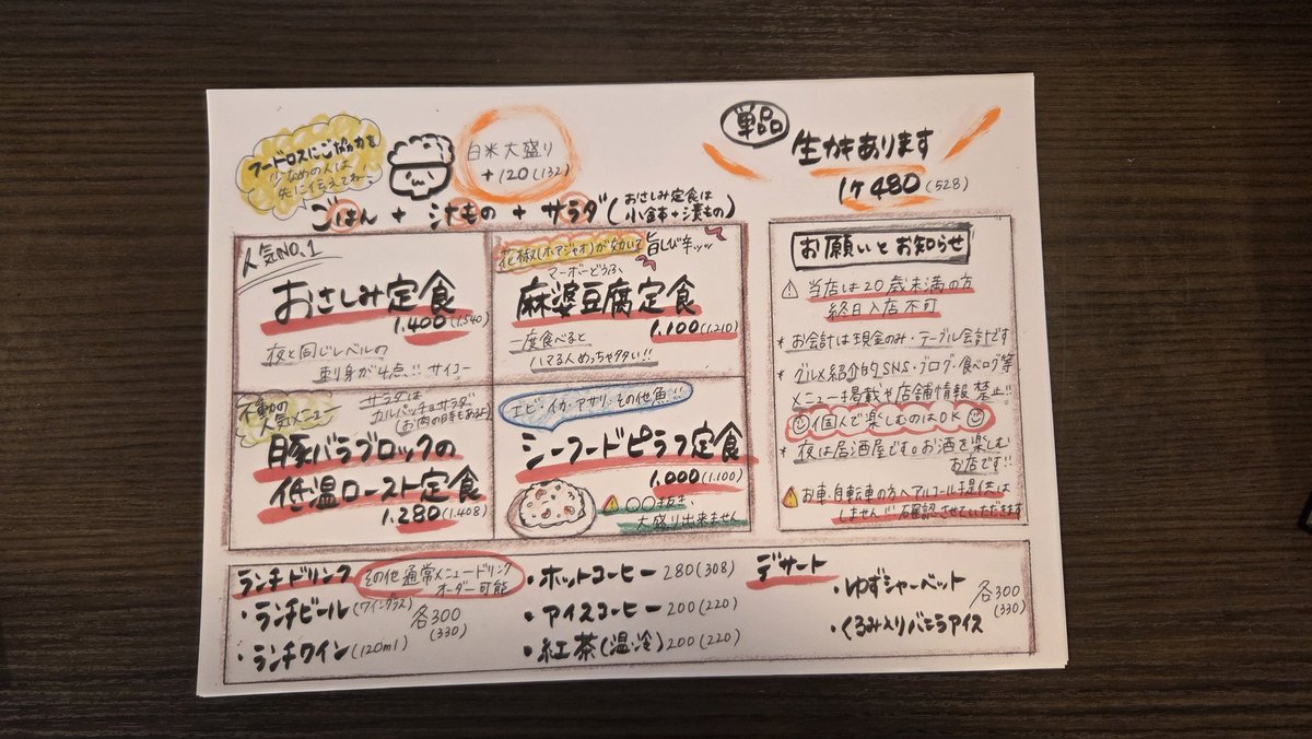 fu_ka502's tweet photo. ランチメニュー
4/9.10お待ちしています
【お刺身定食が一番人気◎】 https://t.co/Ne1fE1S9zM
