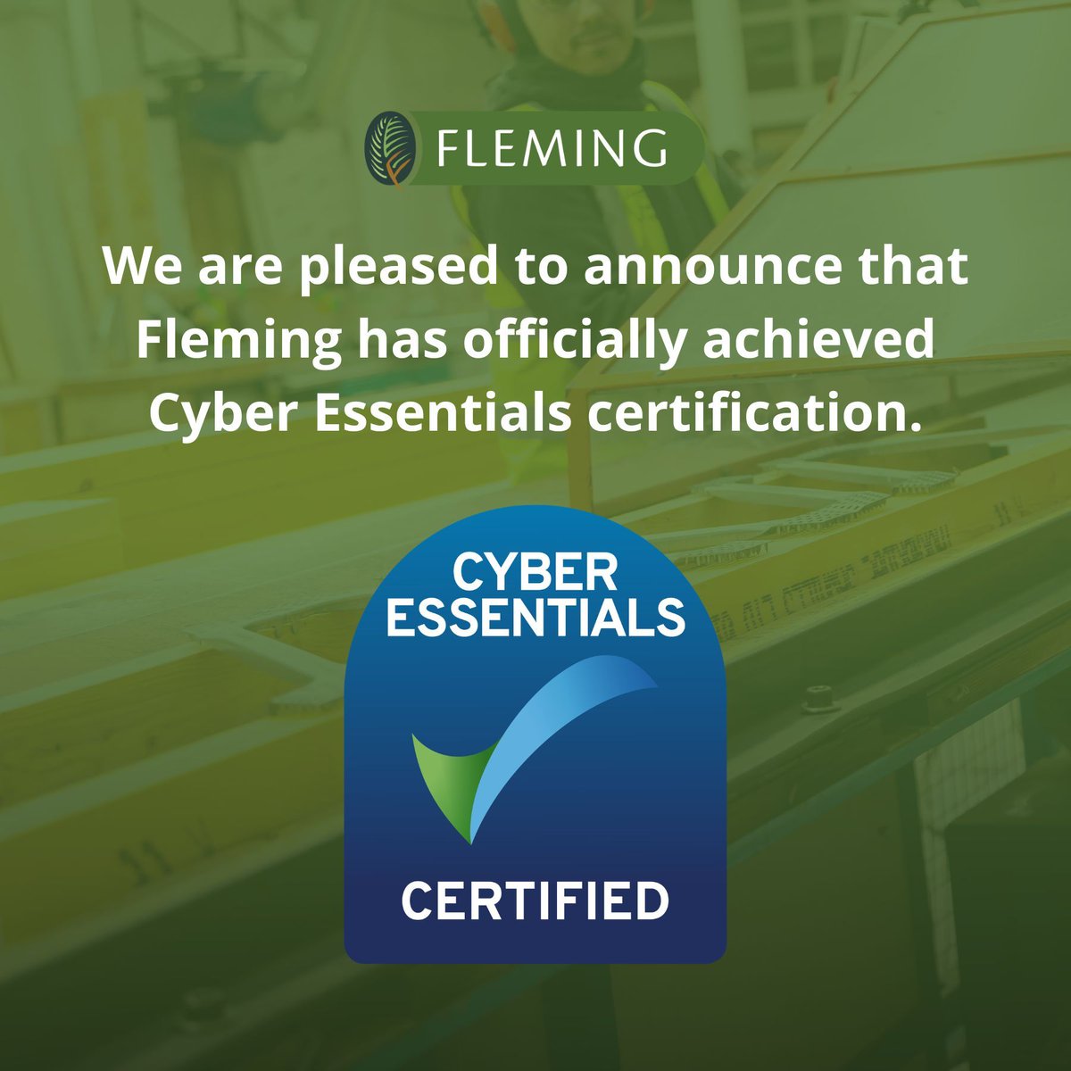 FlemingBuilds's tweet photo. We’re pleased to have achieved Cyber Essentials certification 🔐

Fleming has successfully achieved Cyber Essentials certification, a UK government-backed scheme that helps organisations protect themselves against common cyber threats. https://t.co/7hrbjygygT