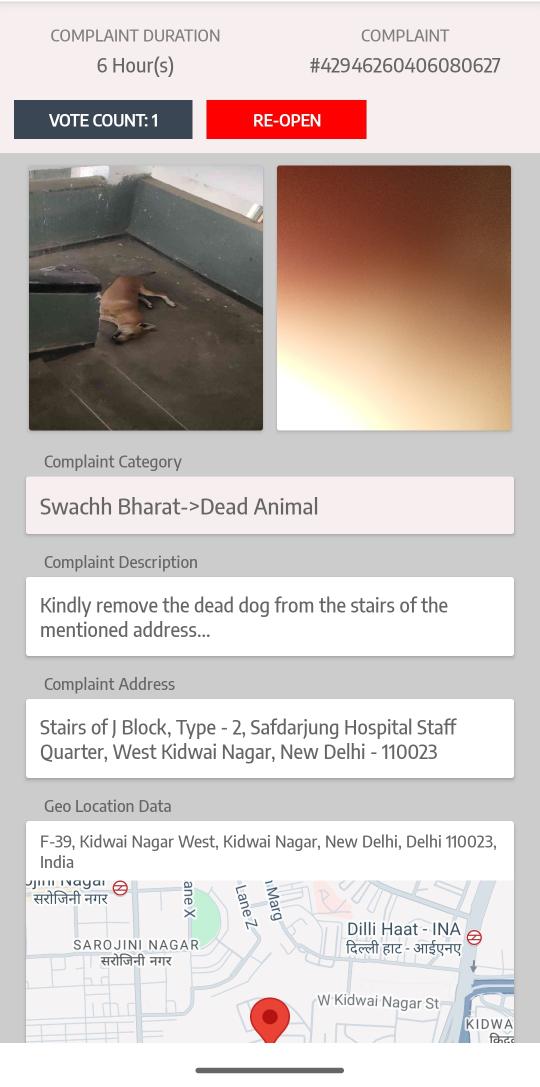 akver85's tweet photo. @ndmcscl @SwachhBharatGov @CMODelhi  I have complained regarding the removal of the dead dog in the morning.  But no action has been taken so far. https://t.co/RCGw5GrB7o