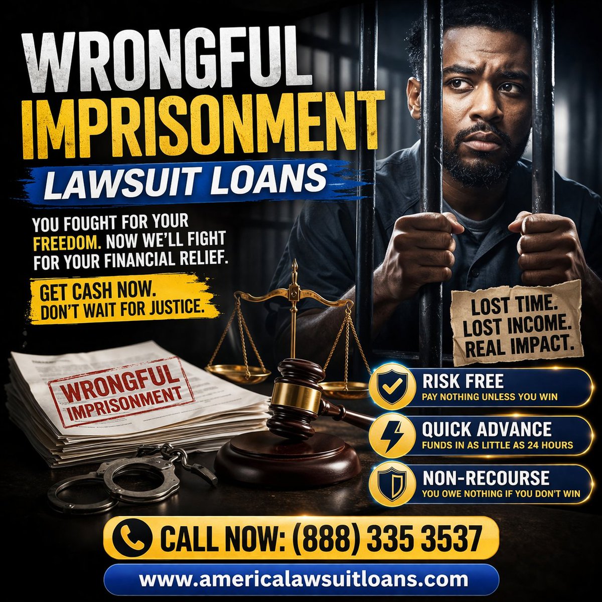 AmericaLoans's tweet photo. Wrongfully imprisoned?

You may qualify for cash BEFORE your settlement.

✔ Risk-free
✔ No credit check
✔ No upfront fees
✔ Pay only if you win
📞 (888) 335 3537
👉 https://t.co/b8Jan93X2b
#LegalFunding #CivilRights https://t.co/eiXbbGCFJI