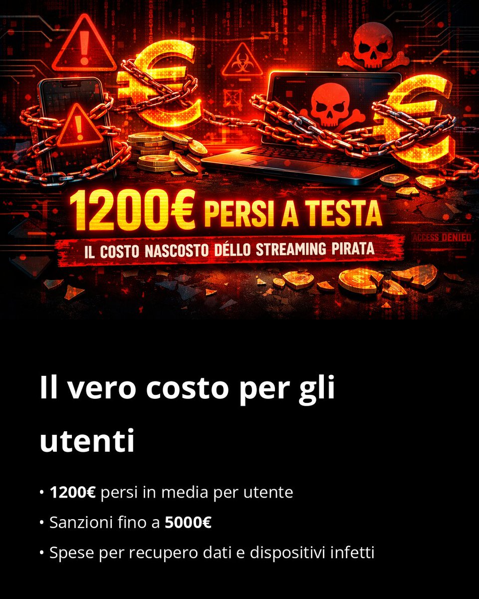 businessonlinei's tweet image. Lo streaming illegale può costarti molto più di quanto pensi: fino a 1.200€ a testa tra rischi digitali, malware e sanzioni. Conviene davvero? Proteggi i tuoi dati, scegli solo piattaforme ufficiali! #pirateria #streaming #sicurezzadigitale
2lnk.io/NlY0L