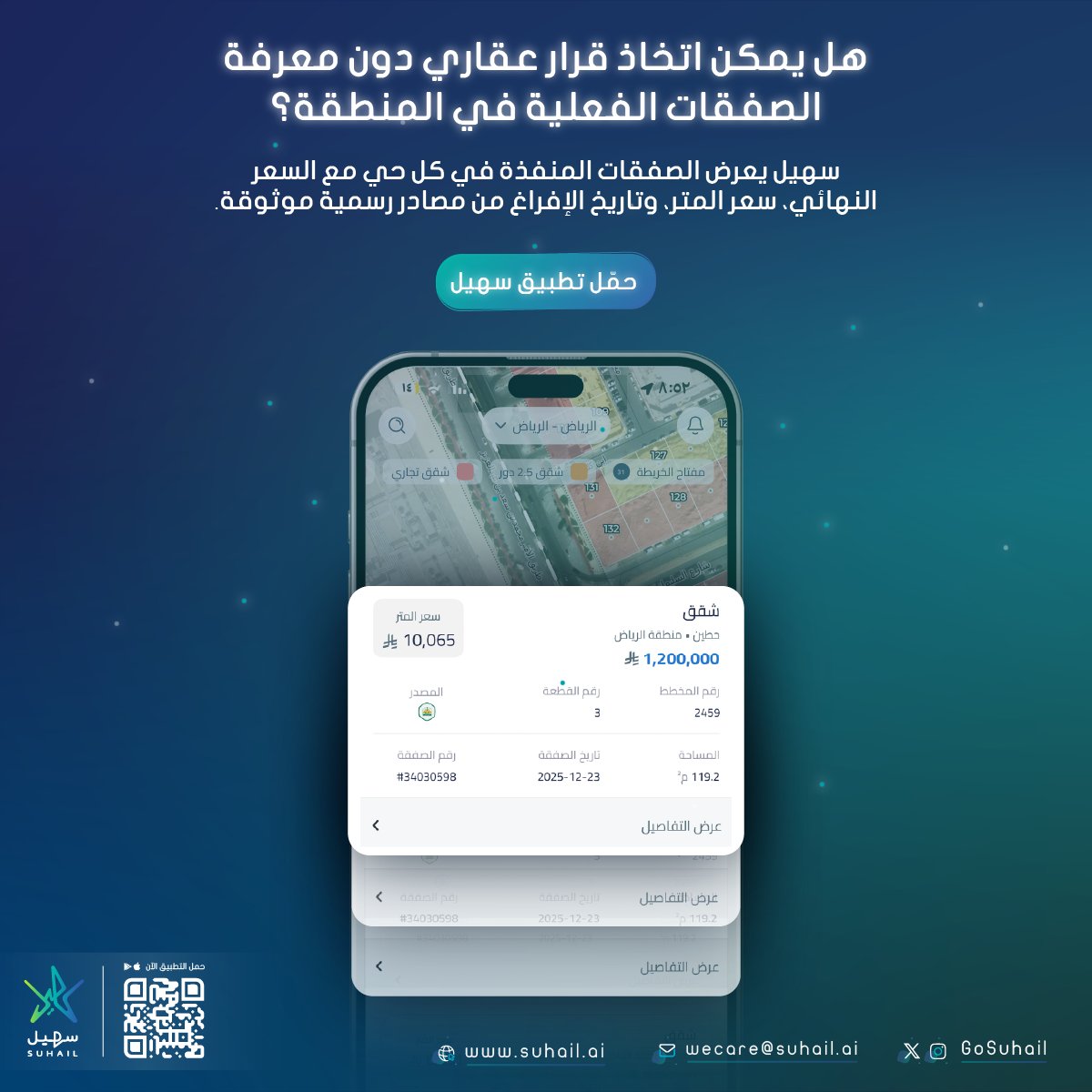 GoSuhail's tweet photo. اتخاذ قرار عقاري دون الاطلاع على بيانات فعلية يعرض المستثمر لمخاطر 

مع سهيل يمكنك الاطلاع على:

١- أحدث الصفقات المنفذة

٢- سعر المتر لكل صفقة

٣- تفاصيل دقيقة تشمل رقم المخطط والقطعة

٤- مصدر البيانات الرسمي

البيانات الواضحة هي الأساس لأي قرار ناجح
حمل تطبيق سهيل الآن https://t.co/HVGwbg5gr6