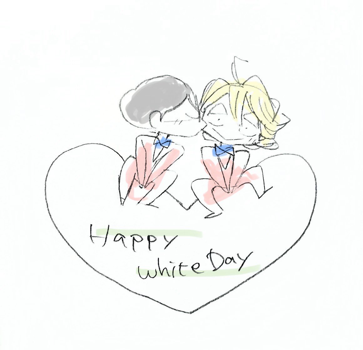 onigiroe's tweet photo. remembering asumiko-sensei’s adorable illustrations of kusajou kissing each other’s cheeks for valentine’s and white day is enough to make my day 100x better https://t.co/UzmnxyTCLh
