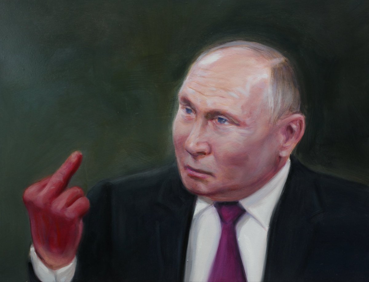 KajStenvall's tweet image. ” Mir? Njet! ”, 2026, oil on board, 40 x 50 cm. #art #slavaukraini #stopputin #contemporaryart #oilpainting #figurativeart #artistsonx #artistsontwitter #war #blood #kajstenvall