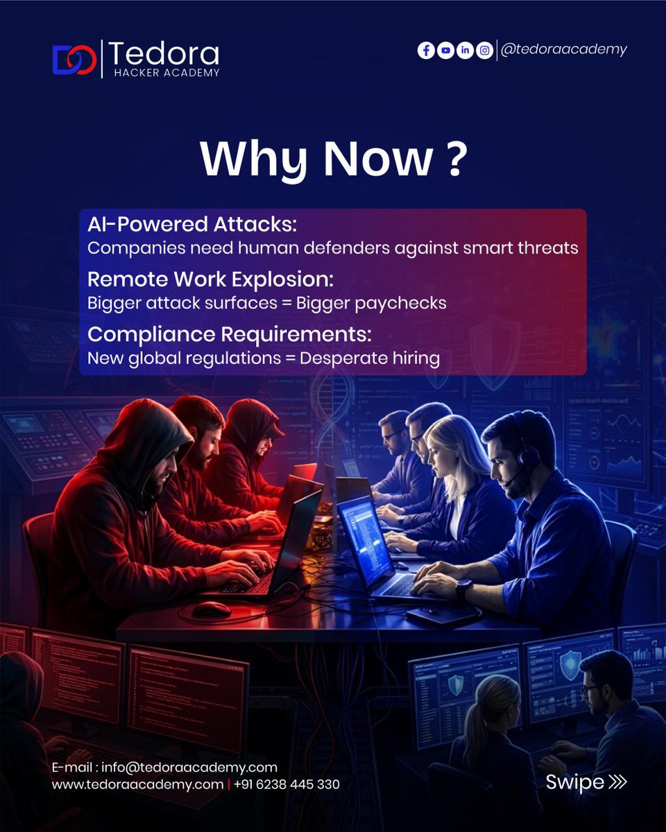 tedora_academy's tweet photo. 💼 High demand. High growth. High impact.
Cybersecurity is one of the most valued skills in 2026.
Are you ready to secure your career? 🔒

#cybersécurité https://t.co/a4ElbZ2kZY