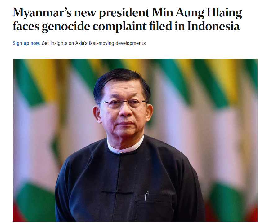 josefroy2's tweet image. A positive development for international justice as a criminal case against #Myanmar’s newly elected President Min Aung Hlaing was filed in #Indonesia by a group of civil society groups accusing him of acts of #genocide against the #Rohingya

straitstimes.com/asia/se-asia/m…