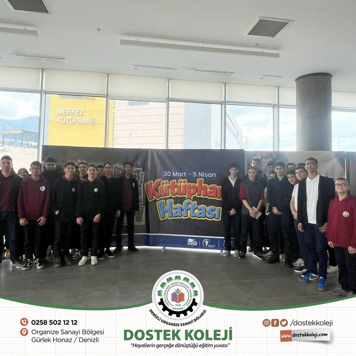 dostekkoleji's tweet image. 9'uncu Sınıf Öğrencilerimiz, Kütüphane Haftası kapsamında Merkezefendi Belediyesi Merkez Kütüphanesi’ni ziyaret ederek, öğrenmenin ve gelişmenin anahtarı olan KİTAPLARLA buluştular. 

#dostek #dostekkoleji #denizliosb #kütüphanehaftası #kitap