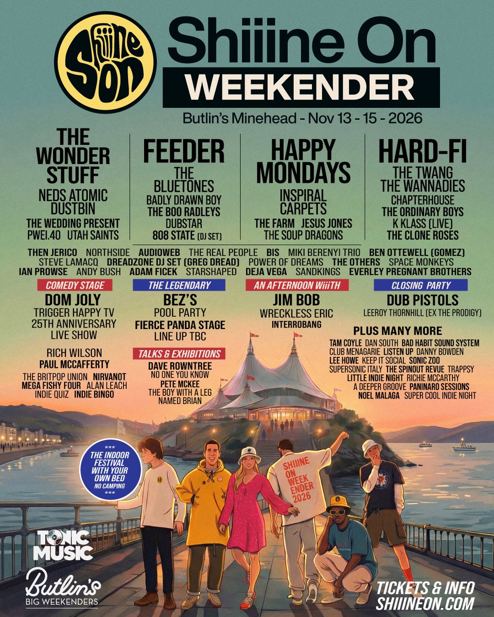 ShiiineOn_'s tweet photo. ☆Shiiine On Weekender 2026☆

We are returning to Minehead with our BIGGEST line-up yet 😍🙌

Tickets have absolutely flown out since our announcement 👏 

You can JOIN us today 😎 ⬇️

https://t.co/agbwpy4UUM  / NCB10 code for discount 💃 🕺 🥳 https://t.co/MJbNjwROBK