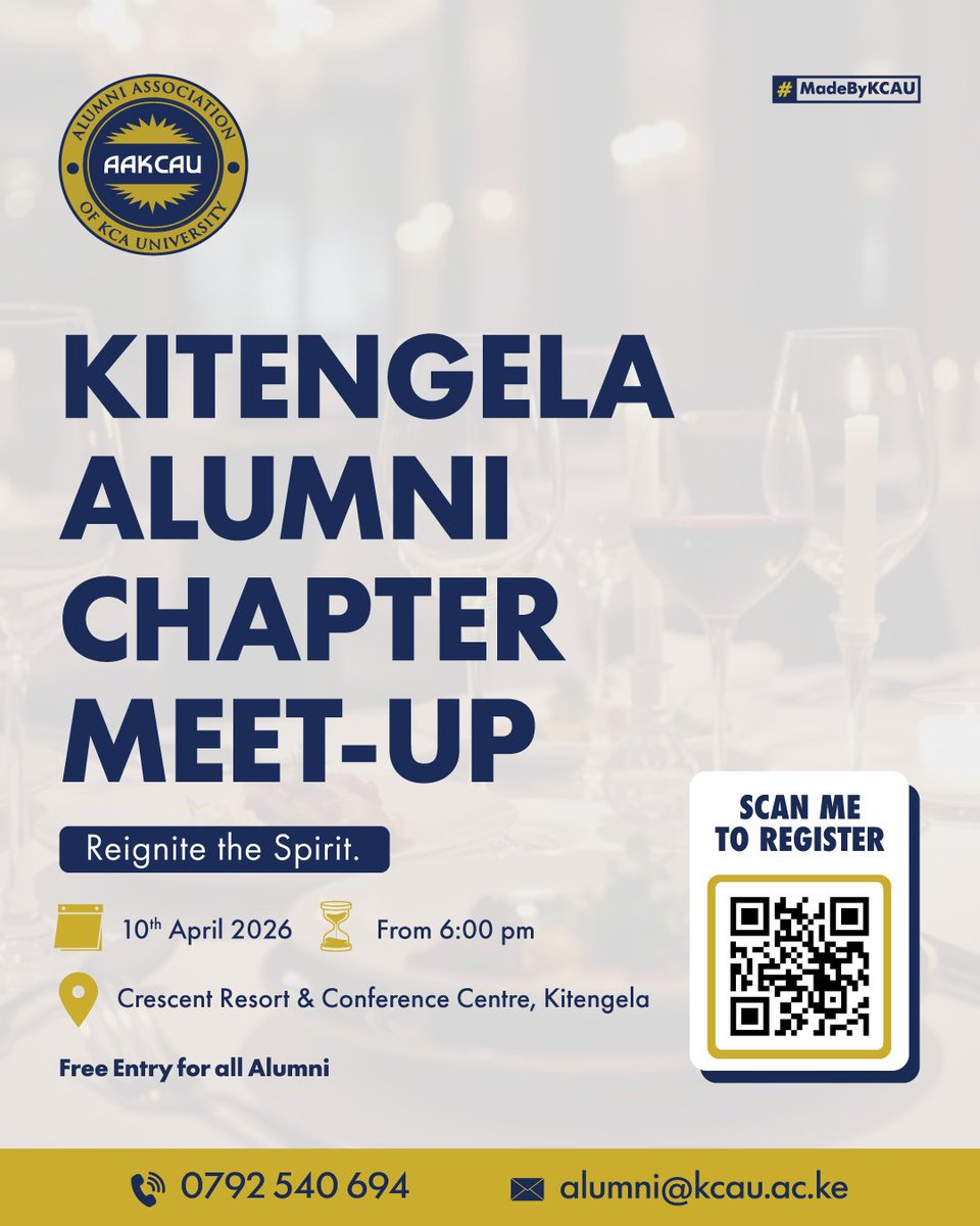 AlumniKca's tweet photo. Join us for the Kitengela Alumni Chapter Meet-Up scheduled as follows:

📅 Date: 10th April 2026
📍 Venue: Crescent Resort &amp; Conference Centre
⏰ Time: 6:00 p.m.

Kindly register and secure your spot using the link below: 
https://t.co/Ub5Jy2LbYO https://t.co/hHafCqtzgv