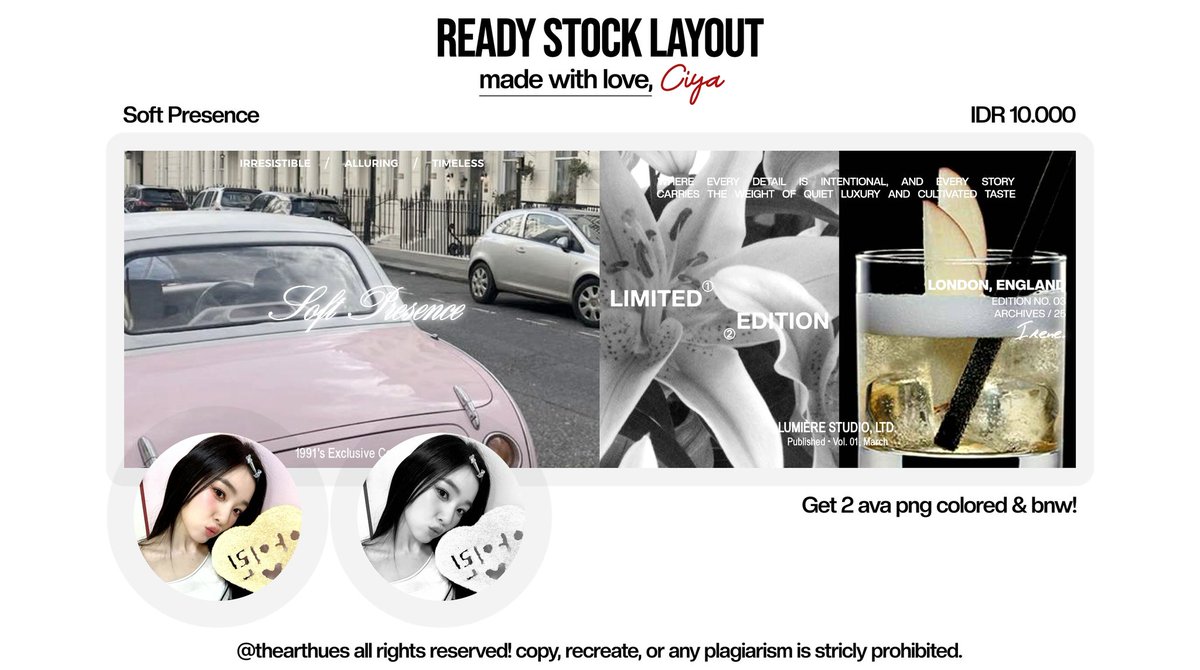 thearthues's tweet photo. help repost guys? tysm! ‹𝟹

aku ada 2 layout ready stock wonyoung &amp; irene dari template layout "Soft Presence" nih, yg berminat bisa jemput di dm yh :3

yg mau jemput template layoutnya juga bisaaa, beginner friendly, bisa untuk cewek cowok 🫶🏻 https://t.co/N1yfeXC7ed