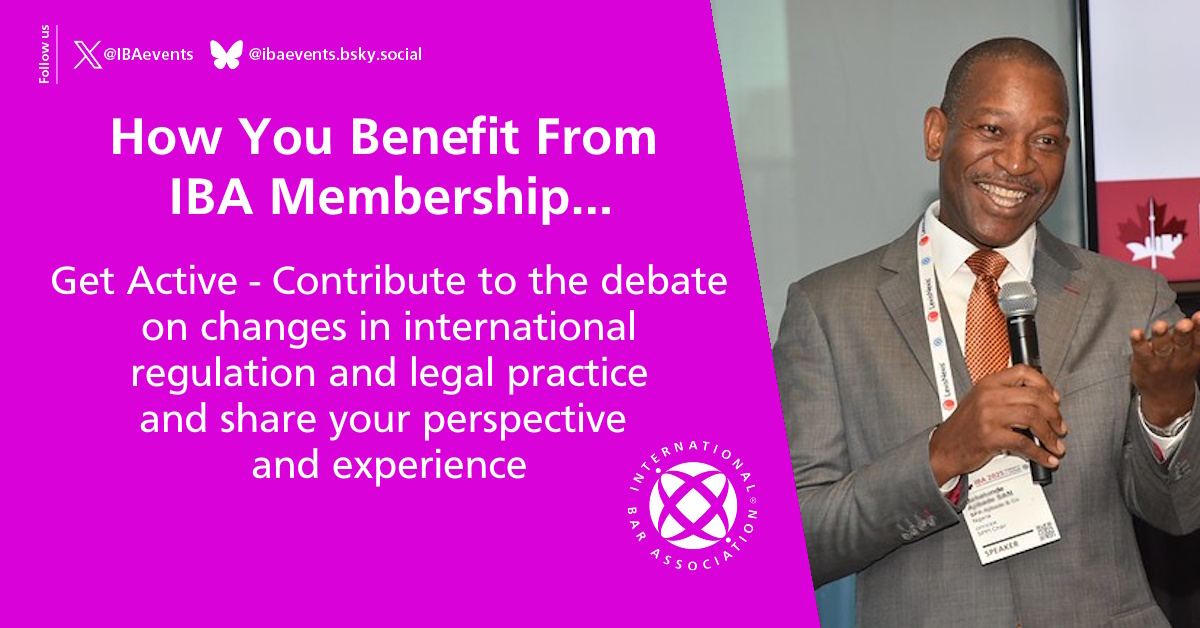 IBAevents's tweet image. 📢 How you benefit from IBA Membership...

🌐 Get Active - Contribute to the debate on changes in international regulation &amp;amp; legal practice.

⚖️ Join today - We look forward to welcoming you! ➡ tinyurl.com/IBAMembership26

#Lawyer #Law