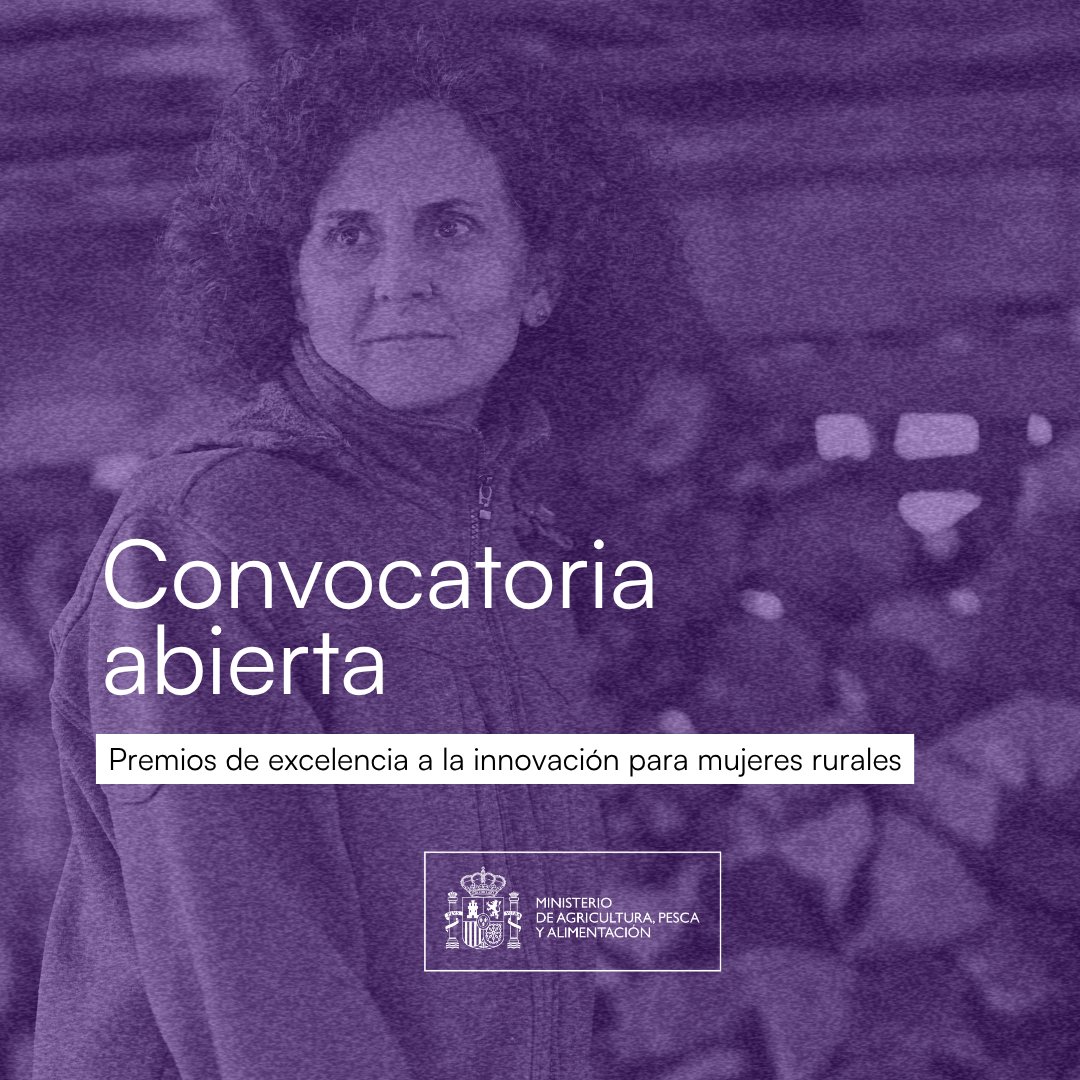 🏆¡Convocamos los Premios de Excelencia a la Innovación para Mujeres Rurales 2026!

Premiamos la excelencia a la innovación en la actividad agraria, actividad pesquera o acuícola, diversificación de la actividad económica del medio rural y comunicación.

📲mapa.gob.es/es/prensa/ulti…