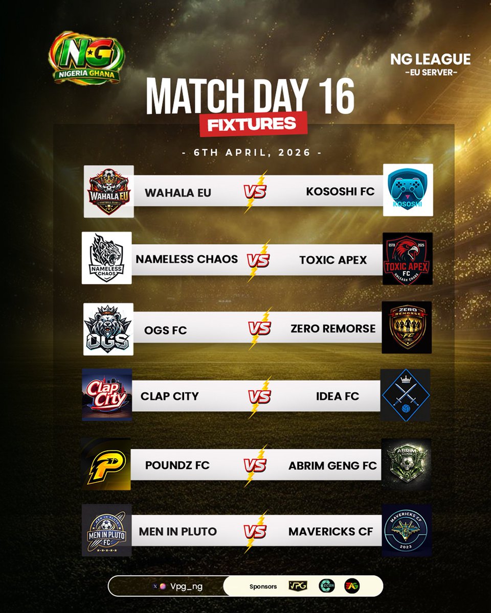 Ghanaproclubs's tweet photo. Another round of intense fixtures in the NG Europe Server League.

Big performances.
Important points secured.
Momentum building.

Here are the official Match Day 16 fixtures 👇

The race at the top continues.

#MatchDay16 #NGEuropeLeague #Comp https://t.co/vdhPgZ7LNQ