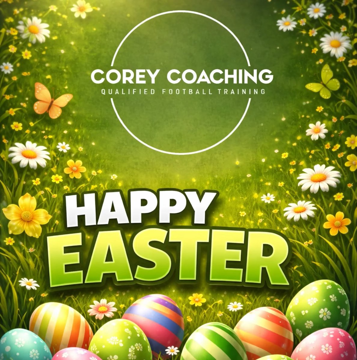 Corey_Coaching's tweet photo. ✨ HAPPY EASTER WEEKEND ✨

We hope everyone is having a fantastic Easter Weekend from everyone at Corey Coaching. 
⚽️👊

#CoreyCoaching #easter #bankholiday #longweekend https://t.co/zhpoQf2fsw