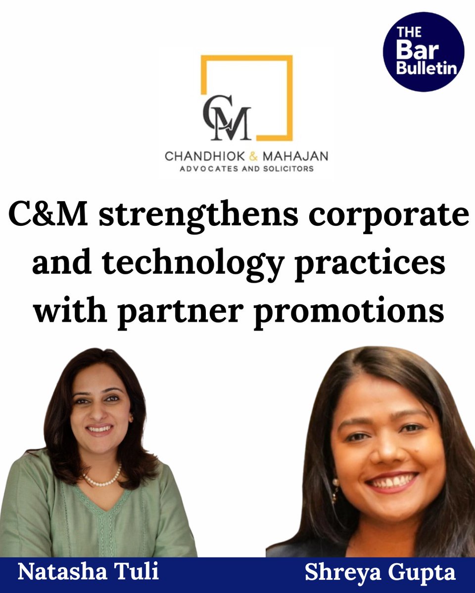 thebarbulletin's tweet photo. C&M strengthens corporate and technology practices with partner promotions

Read More Here- https://t.co/mwRcFXzD7Y

#CorporateLaw #CyberSecurity #DataPrivacy #IndiaLaw #LawFirm #LegalIndustry #LegalUpdate #MergersAcquisitions #PartnerPromotion #TechLaw #thebarbulletin #legalupdates #legalnews
