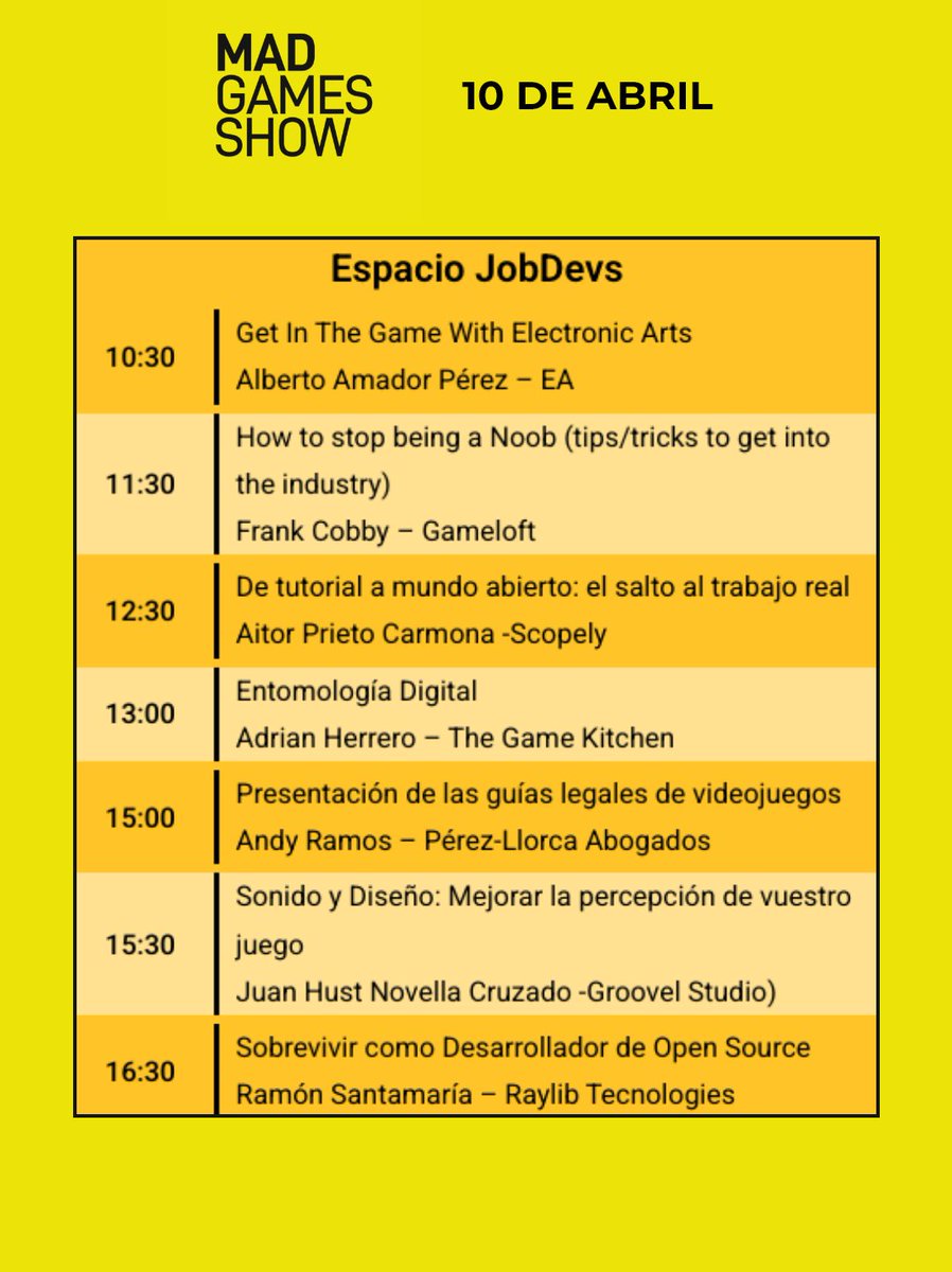 thegoodgamer's tweet photo. ¿Quieres trabajar en #videojuegos? 🎮 El 10 de abril el espacio #JobDevs en @MadGamesShow reúne a importantes expertos del sector:

@EA, @gameloft, @scopely, @TheGameKitchen, @GroovelStudio, @raylibtech y el despacho Pérez-Llorca compartirán su visión.

Organizan @videojuegosAEVI y @dev_es con @culturagob y @ComunidadMadrid.

🎟️ https://t.co/5jhpyZksXQ
🔗 https://t.co/EvaA9PeIkK
📺 Streaming en Twitch: https://t.co/RQnMF7qW1Z

#TheGoodGamer #MadGamesShow #DesarrolloVideojuegos #GamingResponsable #AEVI #DEV