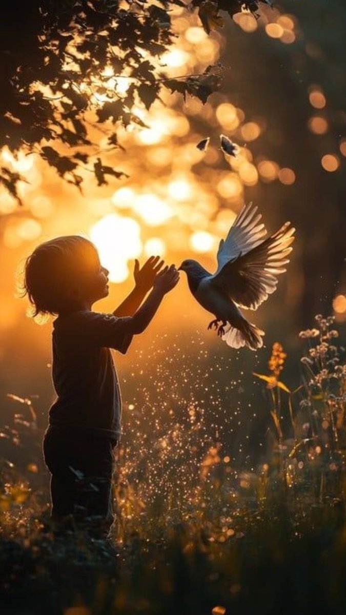 ruhinrhyme's tweet image. Golden hour spills through leaves, gentle warmth soul receives.
In sunlit fields where spirits play,
The #hand of hope leads on the way.
​A fluttered wing, a silent prayer,
Peace is found in morning air.
Small and steady, reaching high,
To touch the light within the sky.
#vss365