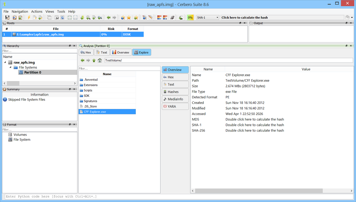 cprofiler's tweet photo. 📦 We are happy to announce support for the Apple File System (APFS). The new APFS Format package lets you browse and extract files from APFS containers and volumes directly within the application. APFS is Apple's proprietary file system, introduced in 2017 as the default for macOS, iOS, watchOS, and tvOS. It replaced HFS+ with a modern design featuring copy-on-write metadata, space sharing across volumes, snapshots, clones, and transparent file compression. An APFS container holds one or more volumes that share the same underlying storage pool. Having native support in Cerbero Suite means analysts can inspect macOS and iOS disk images encountered during forensic investigations, malware analysis, or security research without needing external tools or a Mac.