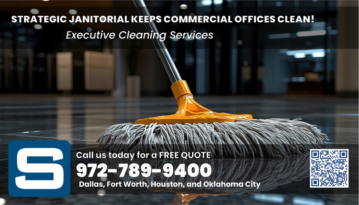 Strategic_Clean's tweet image. Professional Executive Office Cleaning — Executive offices demand meticulous attention to every surface. Strategic Janitorial’s expert teams deliver polished, professional, client-ready environments. #FacilityCare #Janitorial #CommercialCleaning #WorkplaceCare
