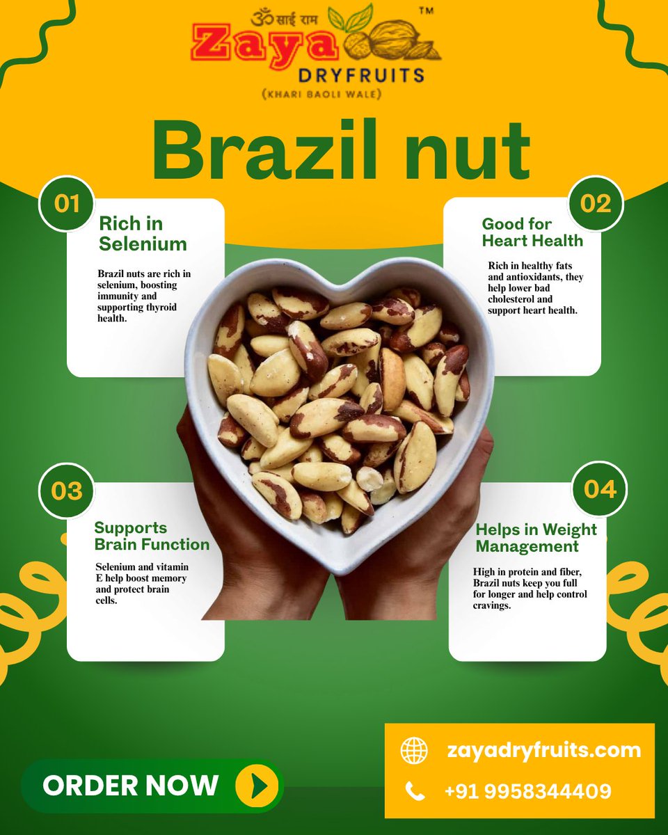 DryfruitsZaya's tweet image. Fuel your body with the power of Brazil Nuts 🌰✨
Packed with selenium, healthy fats, and essential nutrients
🌐 zayadryfruits.com
📞 +91 9958344409
#BrazilNut #BrazilNuts #DryFruits #HealthySnacks #Superfood #HealthyLifestyle #NutsAndSeeds #PremiumDryFruits #ZayaDryFruits