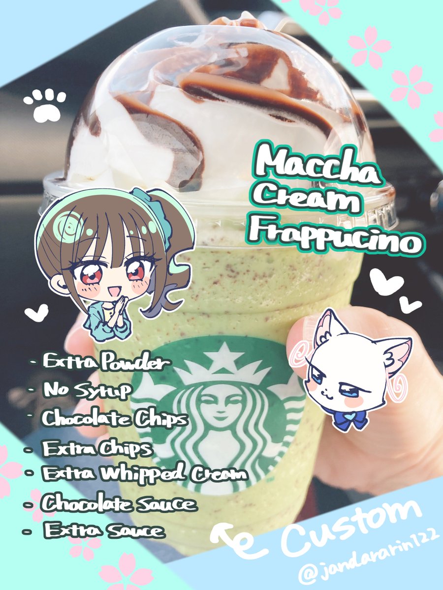 今日までチョコチップカスタム無料の抹茶クリームフラペチーノを作業のお供に！チョコチップ入れるの初めてだったけど、抹茶にチョコは合うな～

緑なのでまゆちゃん(+ユキちゃん)を添えて💚🩵