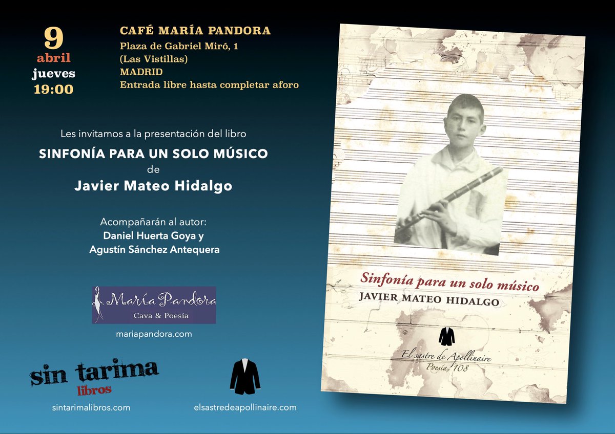 Próximo jueves en el café María Pandora de Madrid: presentación del último libro de poemas de <a href="/JavierMateoHid1/">Javier Mateo Hidalgo</a>