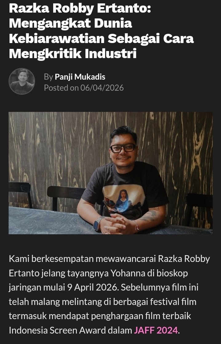 InfoScreening's tweet photo. Wawancara: Razka Robby Ertanto: Mengangkat Dunia Kebiarawatian Sebagai Cara Mengkritik Industri

https://t.co/TYJXXZNzhe https://t.co/nYlGqv7BdQ