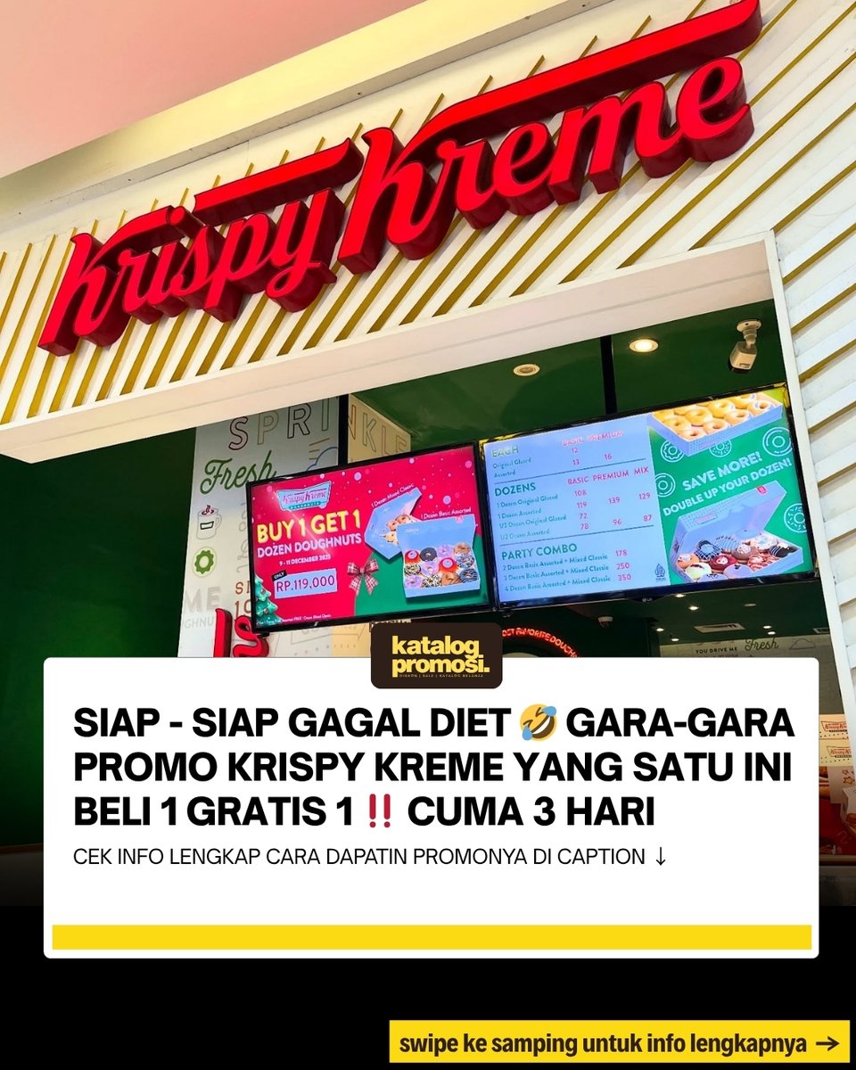 katalogpromosi's tweet image. Kalau bisa dapet dua, kenapa harus satu?! 😌🍩

Krispy Kreme BELI 1 GRATIS 1 
Dapat 2 Lusin Harganya jadi Cuma Rp. 119.000
Hanya 3 Hari aja !

Cek detailnya di sini 👇
katalogpromosi.com/promo-krispy-k…
#KrispyKreme #PromoDonat