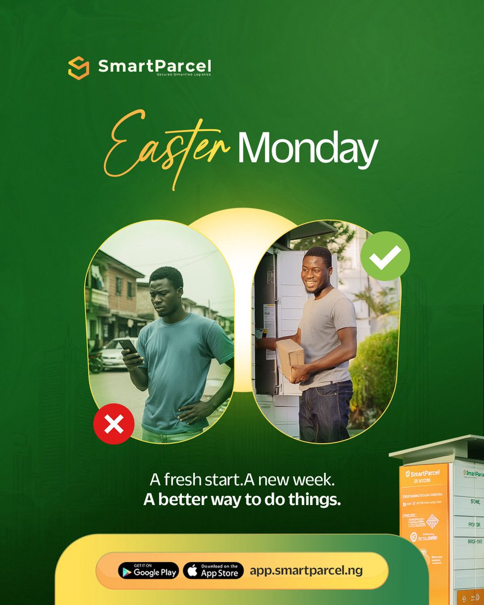 smartparcelng's tweet photo. New week, new energy ✨
Easter Monday is the perfect reminder to reset, recharge, and move smarter.
And yes… even your deliveries can be stress-free 📦
Here’s to a smoother, easier week ahead.
#EasterMonday #SmartParcel #NewWeek #FreshStart #SmartLiving https://t.co/CjZsxWSUyB