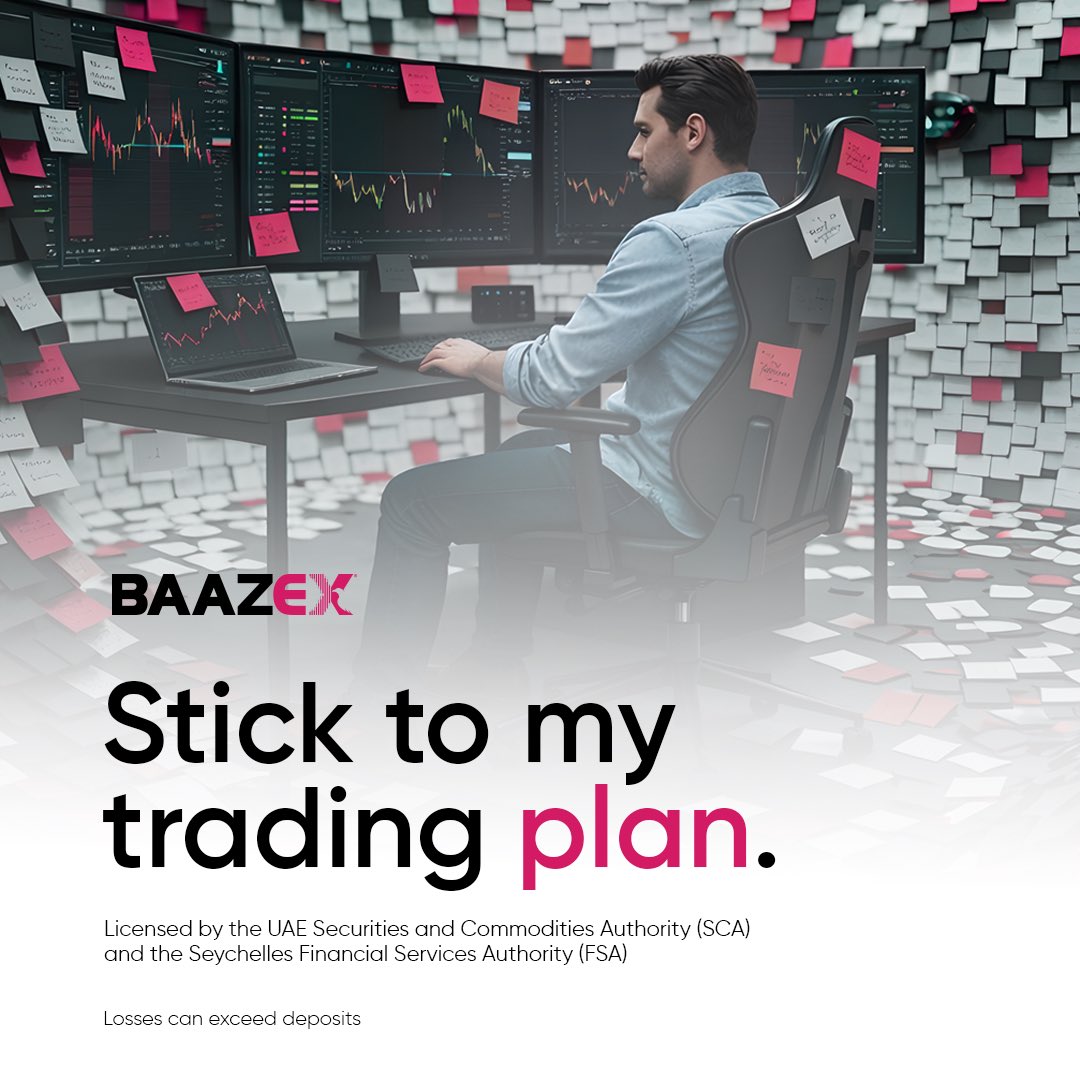 baazex's tweet photo. Stick to the plan. Trade with discipline.

Successful trading starts with a clear strategy and consistent decisions.
Stay focused on your trading plan with Baazex and access the markets with confidence.

Licensed by the UAE Securities and Commodities Authority SCA
and the Seychelles Financial Services Authority FSA

#Baazex #TradingPlan #Discipline #Forex #TradingMindset #FinancialMarkets #OnlineTrading #SCA #FSA #Investing