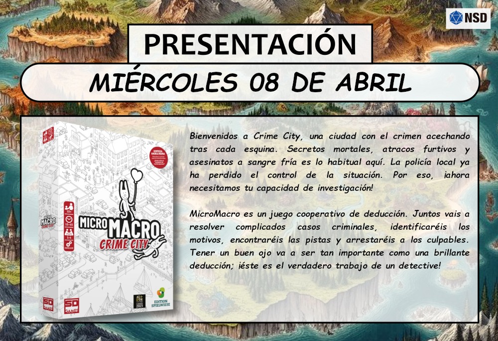 nosolodados's tweet photo. Este miércoles 8 de abril te presentamos MicroMacro Crime City y Pop Com, ambos de @PlaySDGames a partir de las 19:00 en @ComicsyMazmorra https://t.co/6lSLr0KrQB