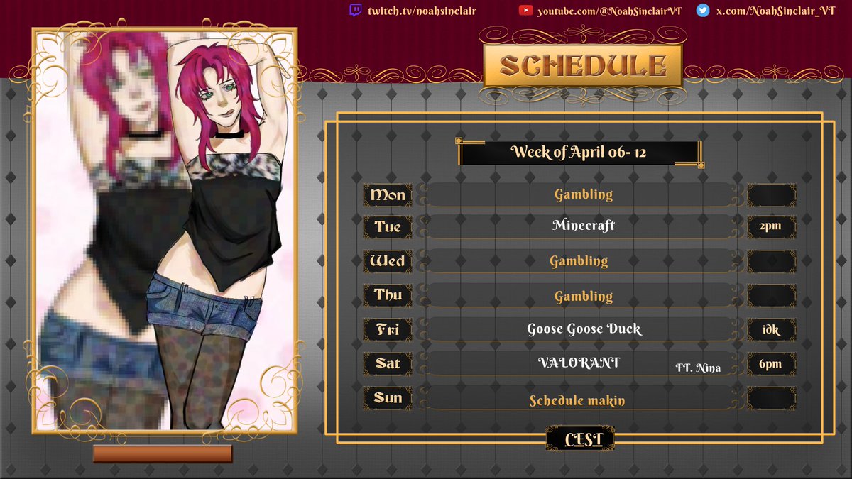 NoahSinclair_VT's tweet photo. 【17TH WEEKLY SCHEDULE】
Collab week hehehehe

🗓️ April 06- April 12

⚔️Live at: the usual

#envtuber #Vtuber #NoahSinclairVT https://t.co/CaxQSU7bm6