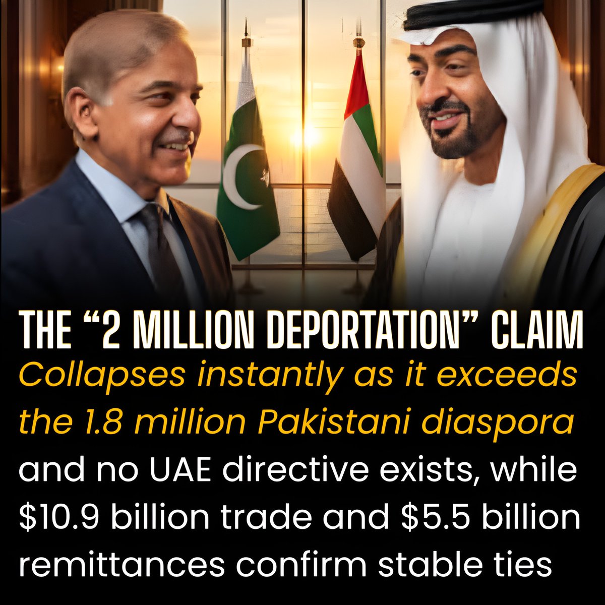 The “2 million deportation” claim is false as the diaspora is ~1.8 million, while $10.9B trade, $5.5B remittances, UAE financial support, and new Karachi–UAE shipping links prove strong, ongoing ties.

#PakistanUAE #GeoPolitics #δικη
#paredãobbb #rimjhim